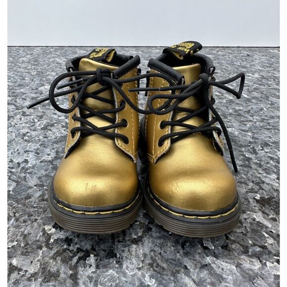 Dr Martens Toddler Girls Size 4 Brooklee B Gold Patent Lace Up Side Zip Boots - Picture 3 of 10